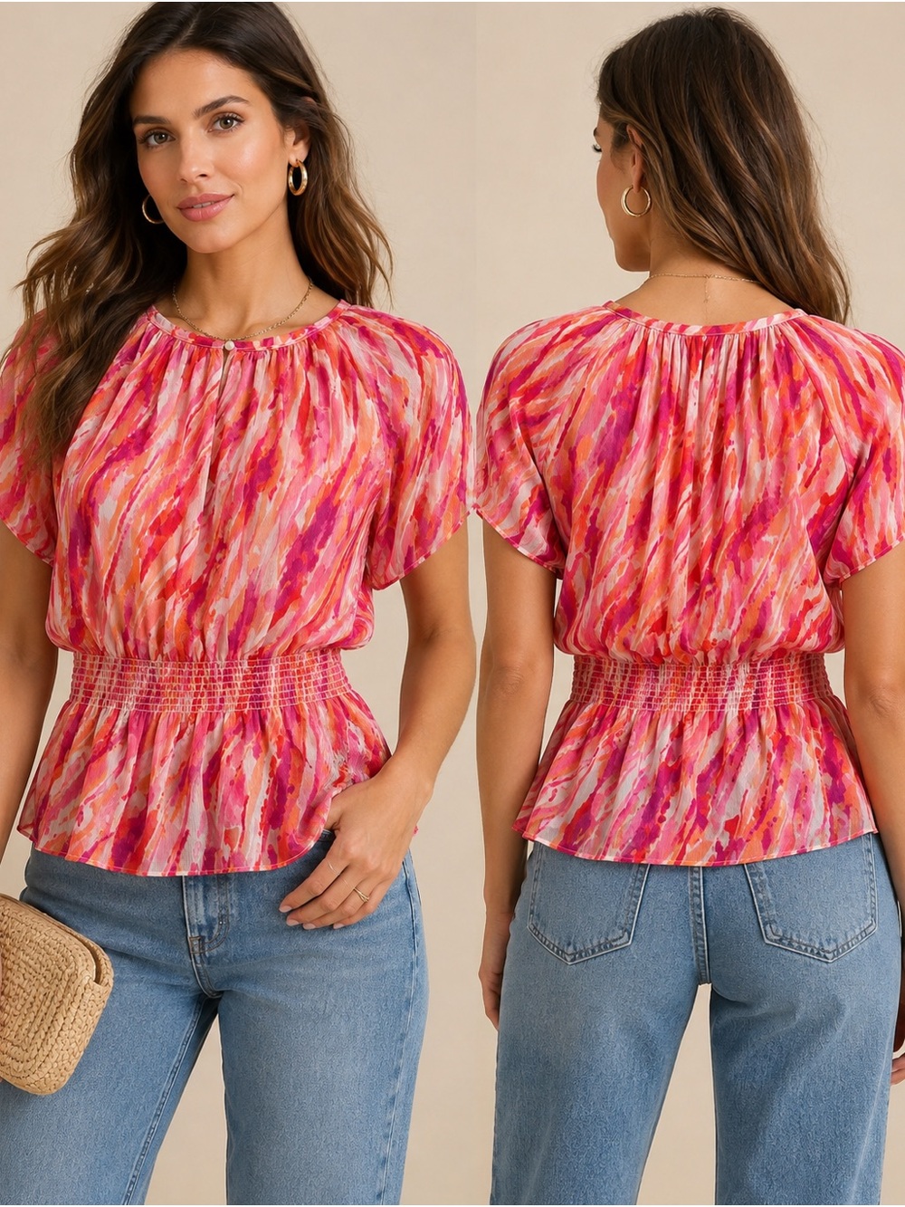 Willi Smith sheer Smocked Waist Blouse